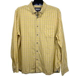 32 Bar Blues Linen Blend shirt mens XL long sleeve button down yellow/gray plaid